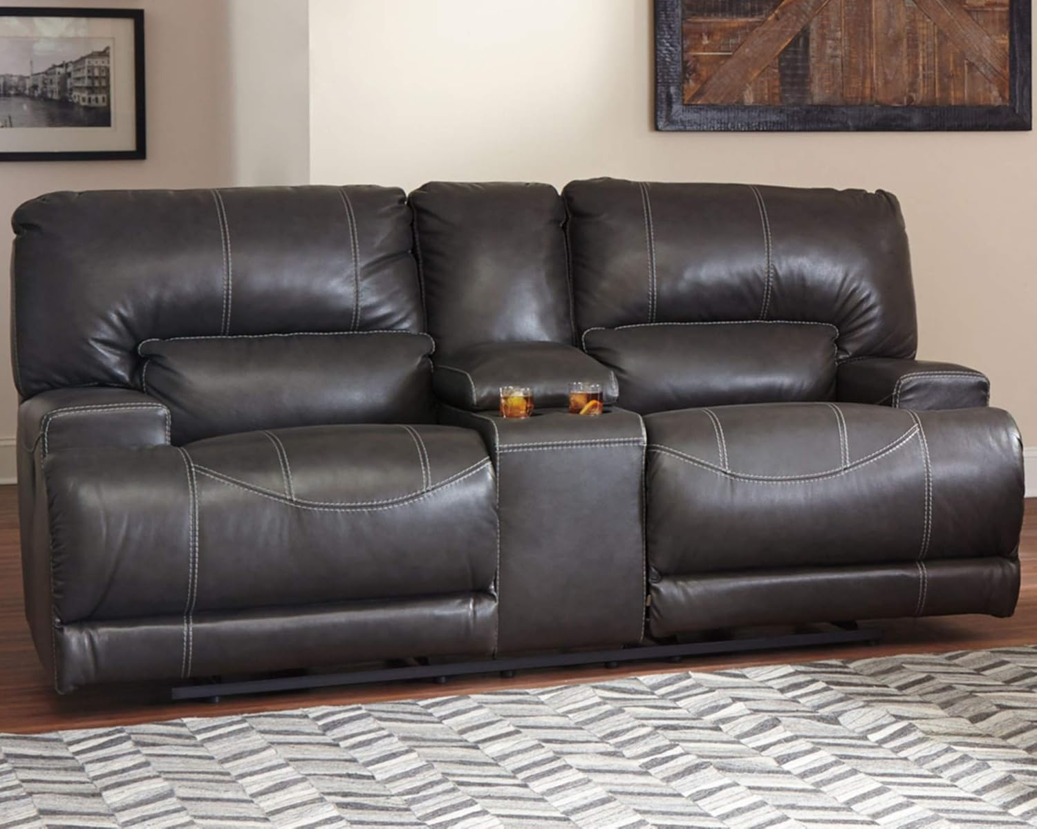 Gray Faux Leather Oversized Power Recliner with Metal Frame