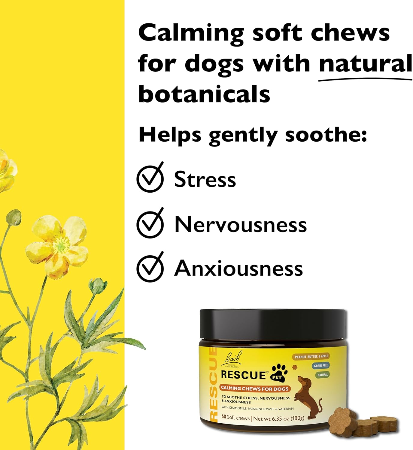 Bach RESCUE Pet Calming Chews for Dogs, 60 Soft Chews