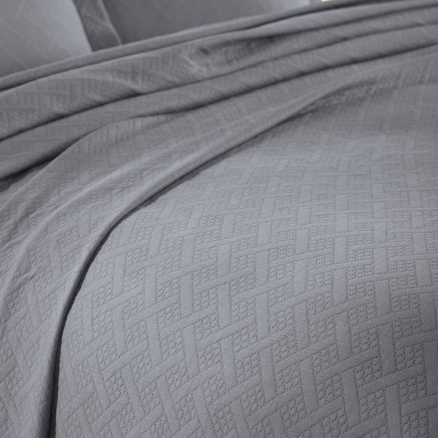 Superior Basketweave Cotton Decorative Bedspread and Sham Set, Queen, Gray