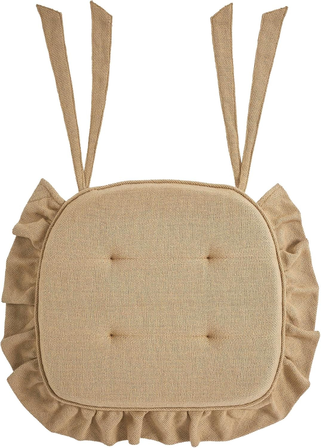 VHC Brands Chair Pad 16.5x18, Cotton Dining Room, Kitchen Chair Pads, Seat Cushion with Ties, Tucked, Burlap Natural Collection, Rectangle 16.5x18, Natural