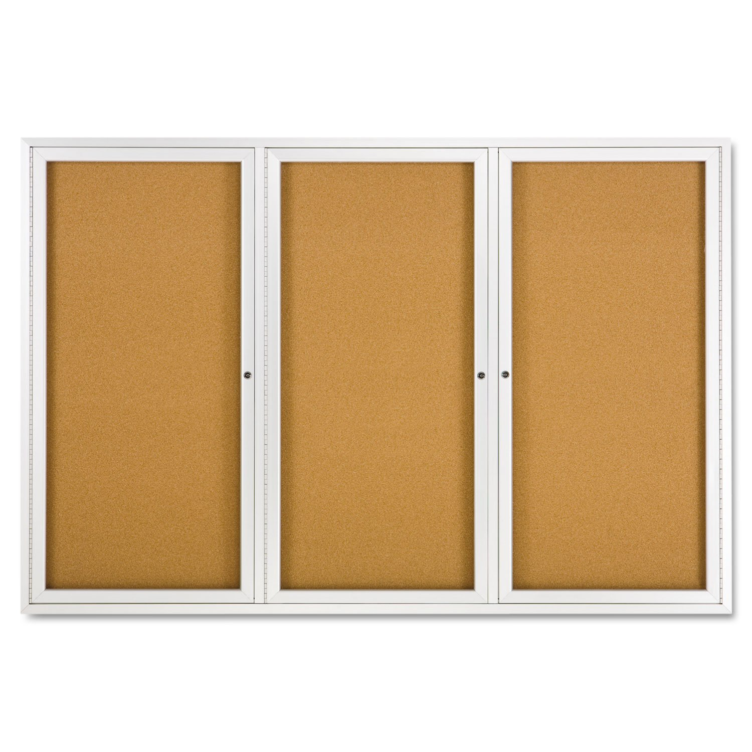 Quartet Enclosed Cork Bulletin Board for Indoor Use, 6' x 4', 3 Door, Aluminum Frame