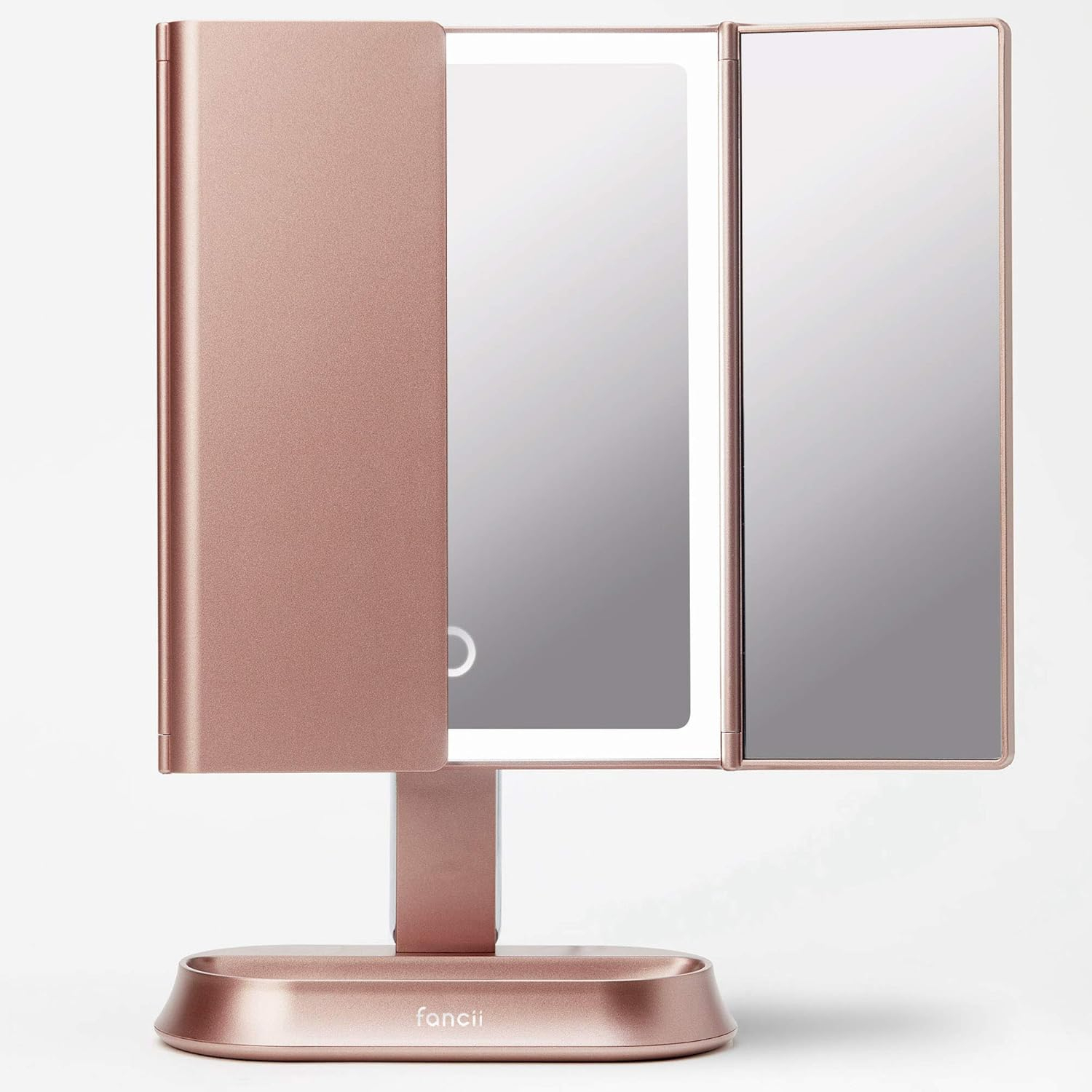 Rose Gold Trifold Vanity Mirror with LED Lights and Magnifications