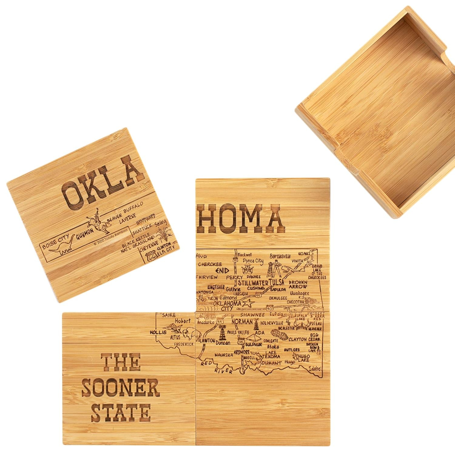 Oklahoma State Puzzle Bamboo Coaster Set with Case