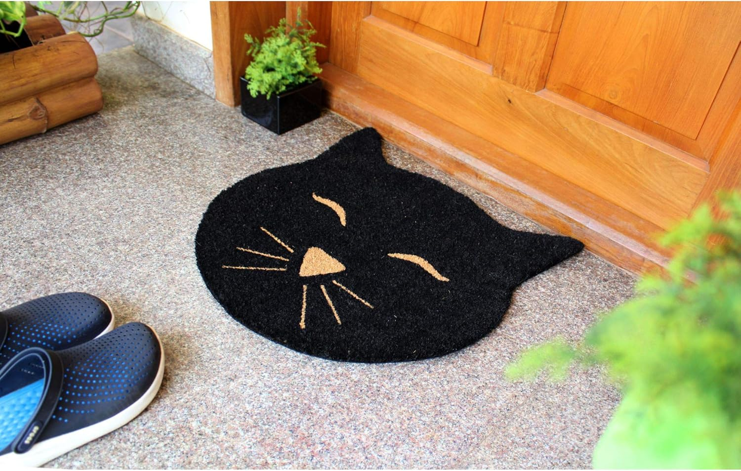 RugSmith Machine Tufted Cat Head Indoor and Outdoor Coir Doormat, 20" x 20"