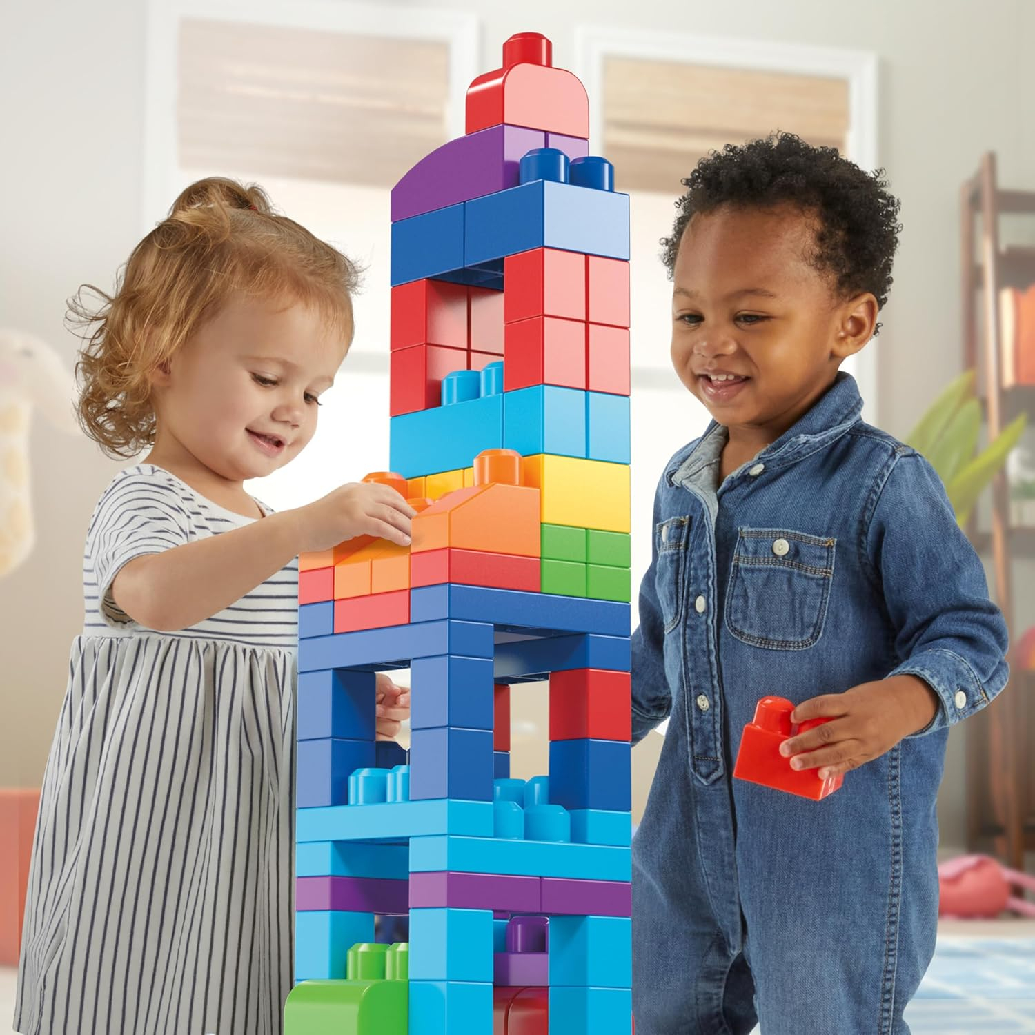 MEGA BLOKS Fisher-Price Toy Blocks Blue Big Building Bag with Storage (80 Pieces) for Toddler