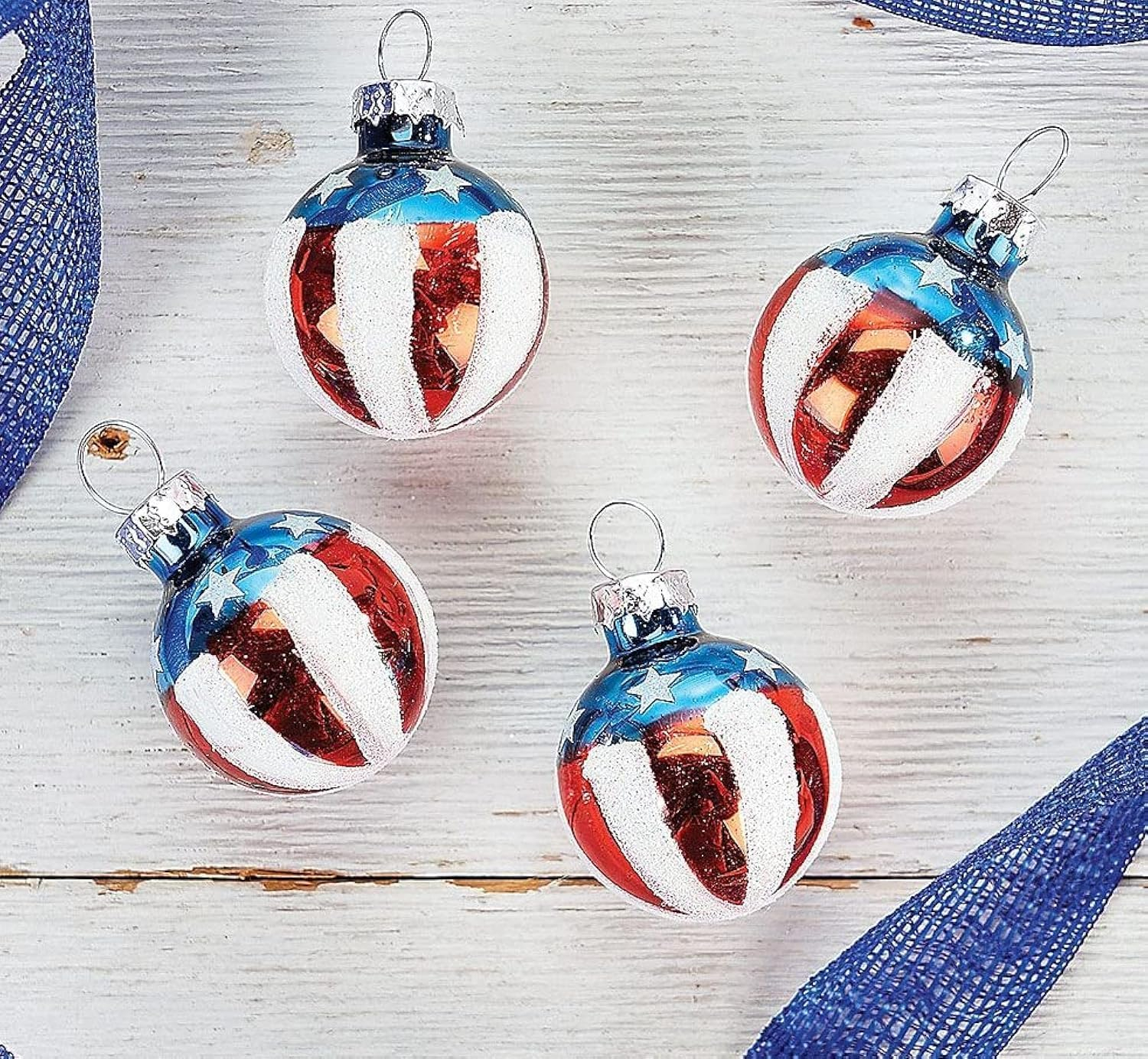 Current Americana Patriotic Glass Ornaments, Set of 12 Glass Decorations