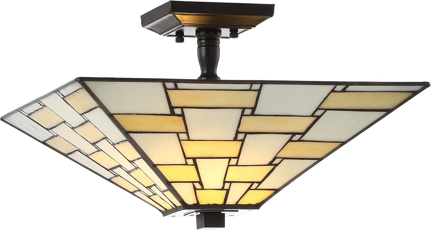 Jason 15.7 in. Tiffany-Style Glass/Metal White/Cream LED Semi-Flush Mount