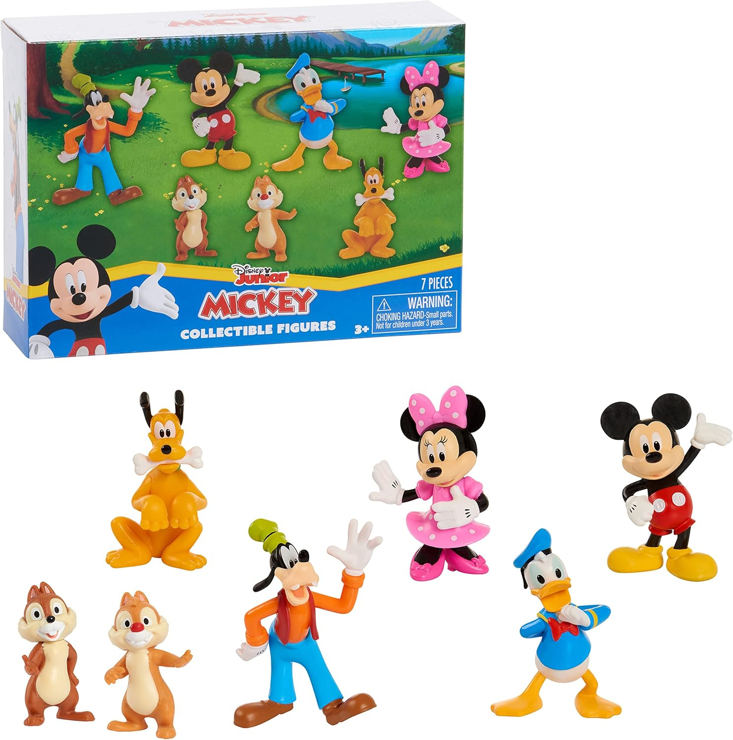 Disney Junior Mickey, Minnie, Donald, Goofy, Pluto, Chip & Dale Figure 7-Pack (Hassle Free Packaging)