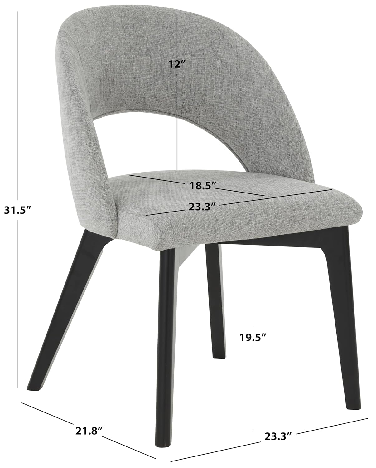 SAFAVIEH Couture Rowland Mid-Century Linen Solid Dining Chair, Grey/Black
