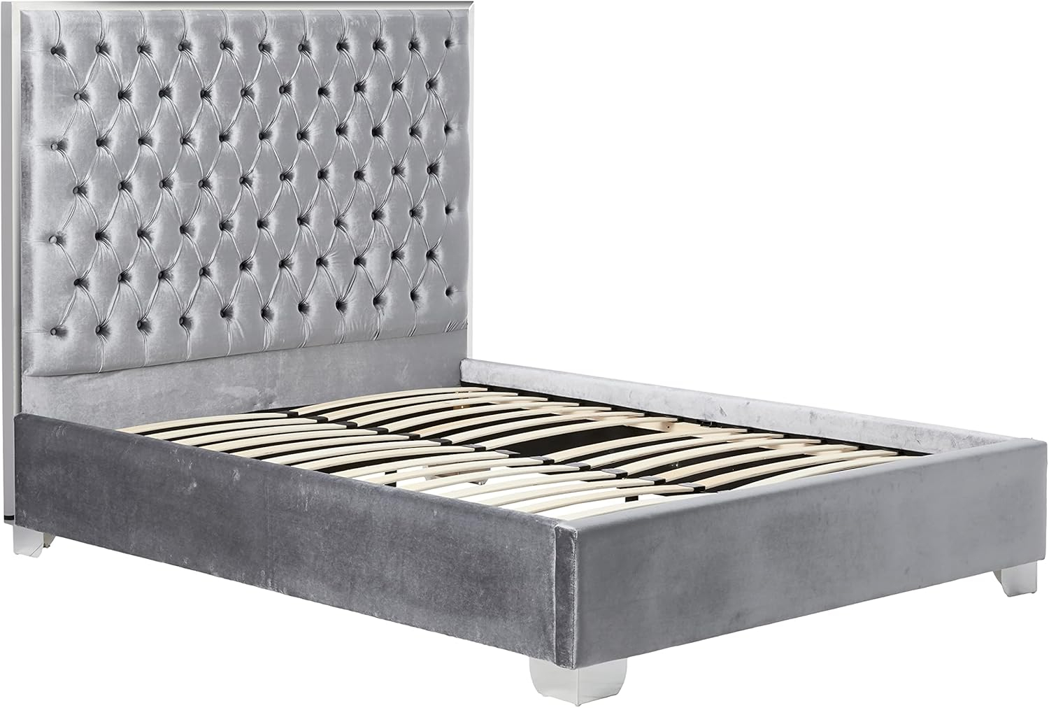 Lexi Grey Velvet Queen Bed - Contemporary