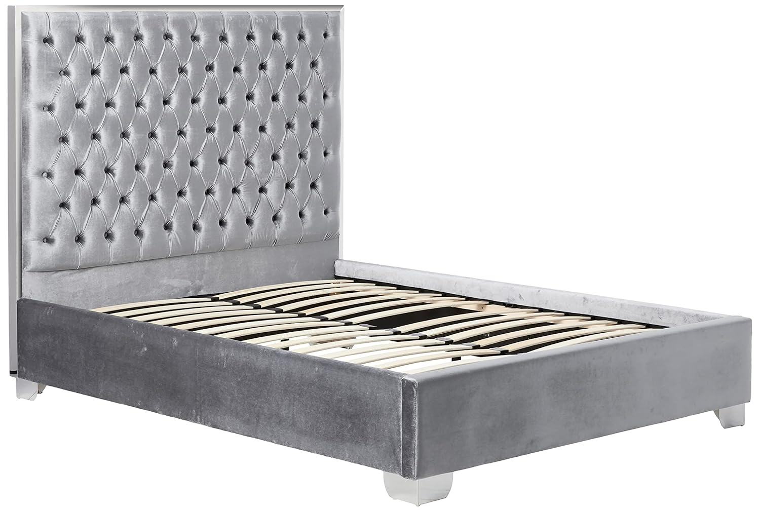Lexi Grey Velvet Queen Bed - Contemporary