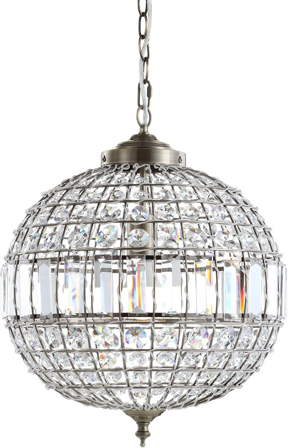 JONATHAN Y JYL6110B Georgina Crystal/Metal LED Chandelier Pendant Glam Contemporary Transitional Dimmable Dining Room Living Room Kitchen Foyer Bedroom Hallway, 16", Antique Brass/Clear