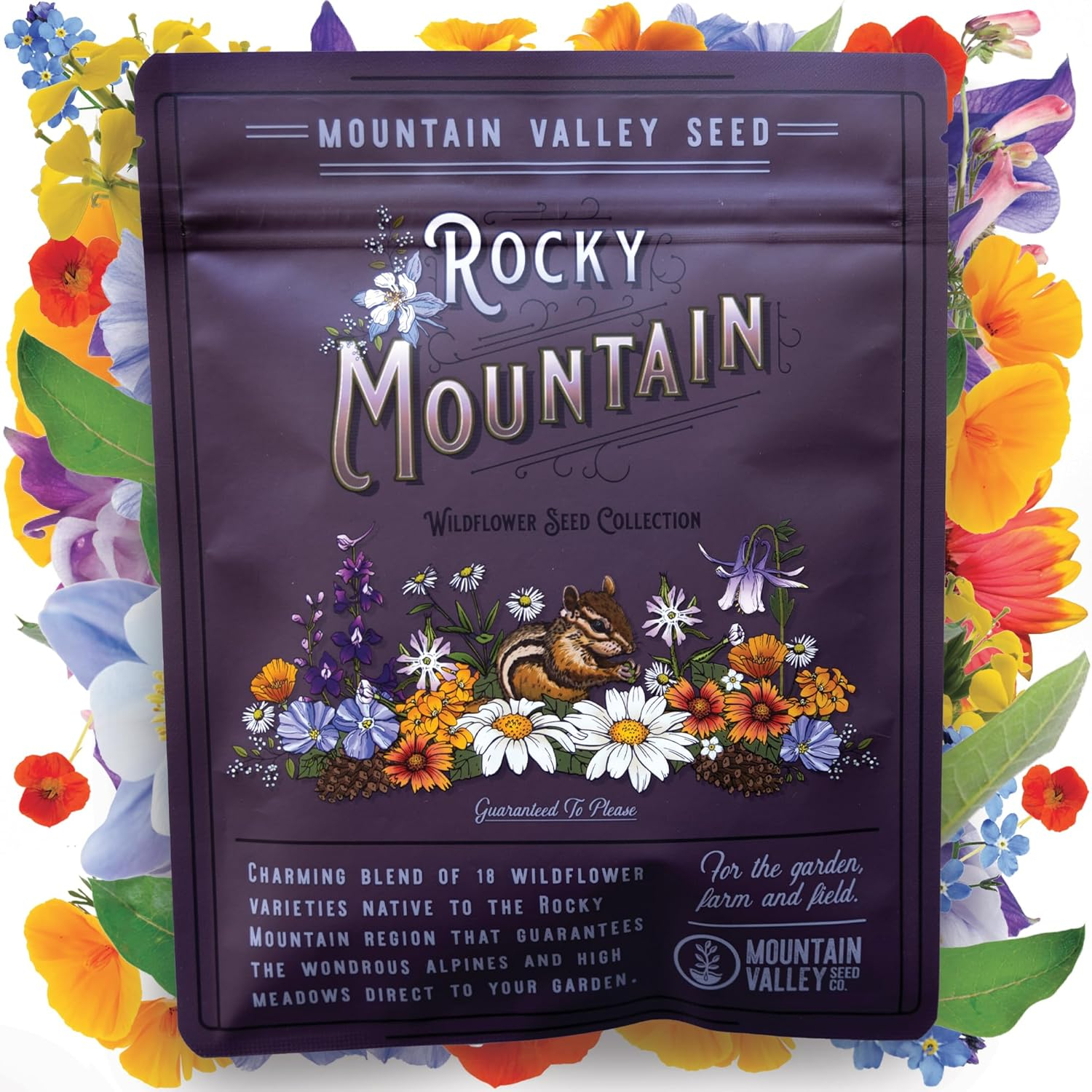 Mountain Valley Seed Company Rocky Mountain Wildflower Mix, 80,000 Flower Seeds, 18 Assorted