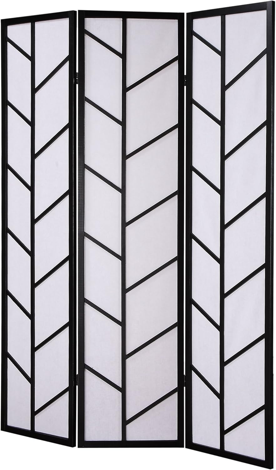 Roundhill Furniture 3-Panel Climbing Screen Room Divider, Black