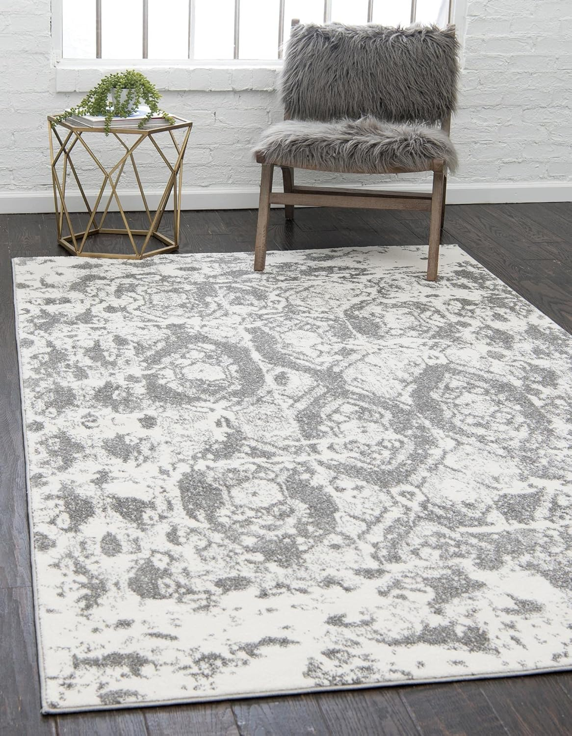 Unique Loom Rosso Collection Area Rug - Piazza (5' 1" x 8' Rectangle Light Gray/Ivory)