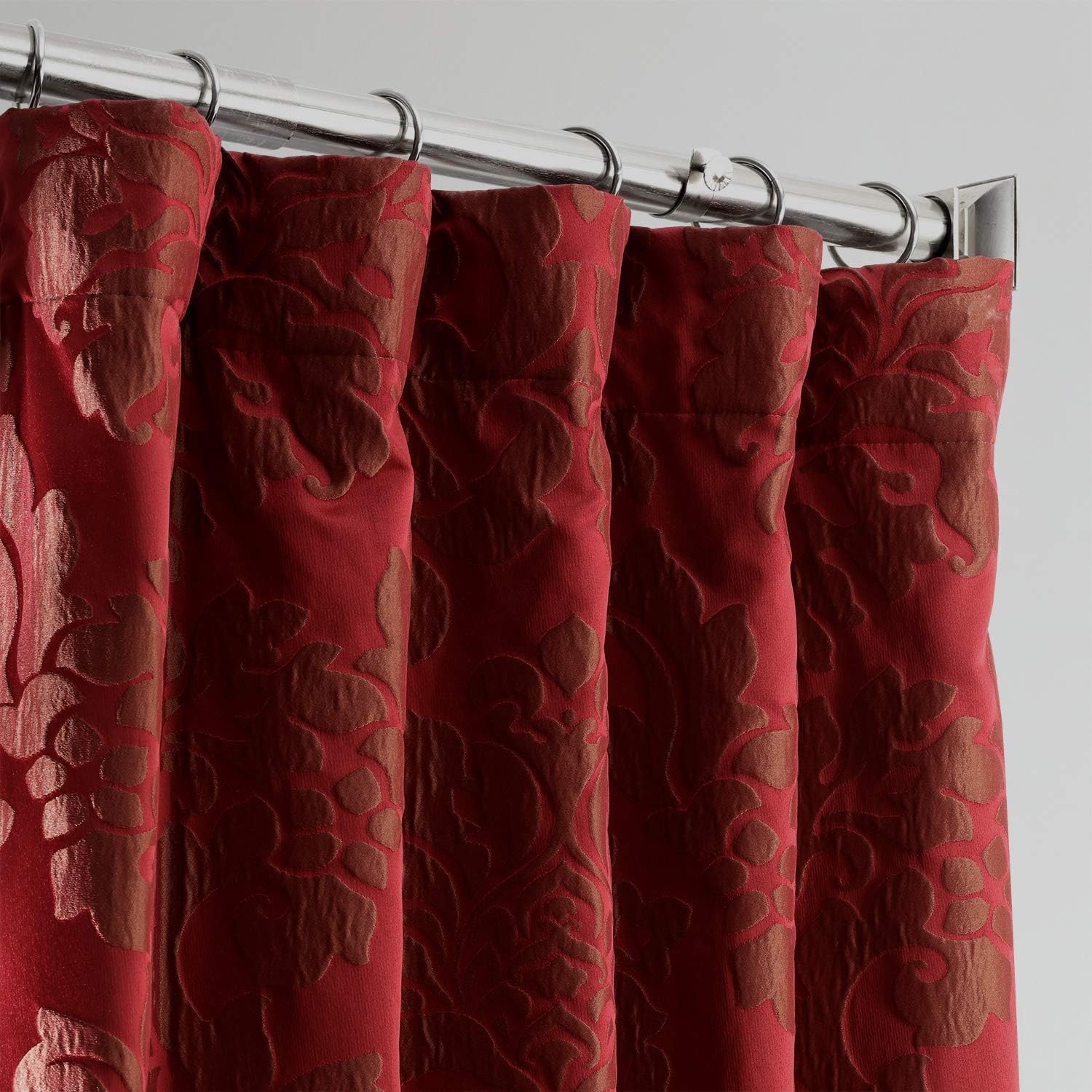 Astoria Red Faux Silk Damask Room-Darkening Curtain Panel 50 x 96
