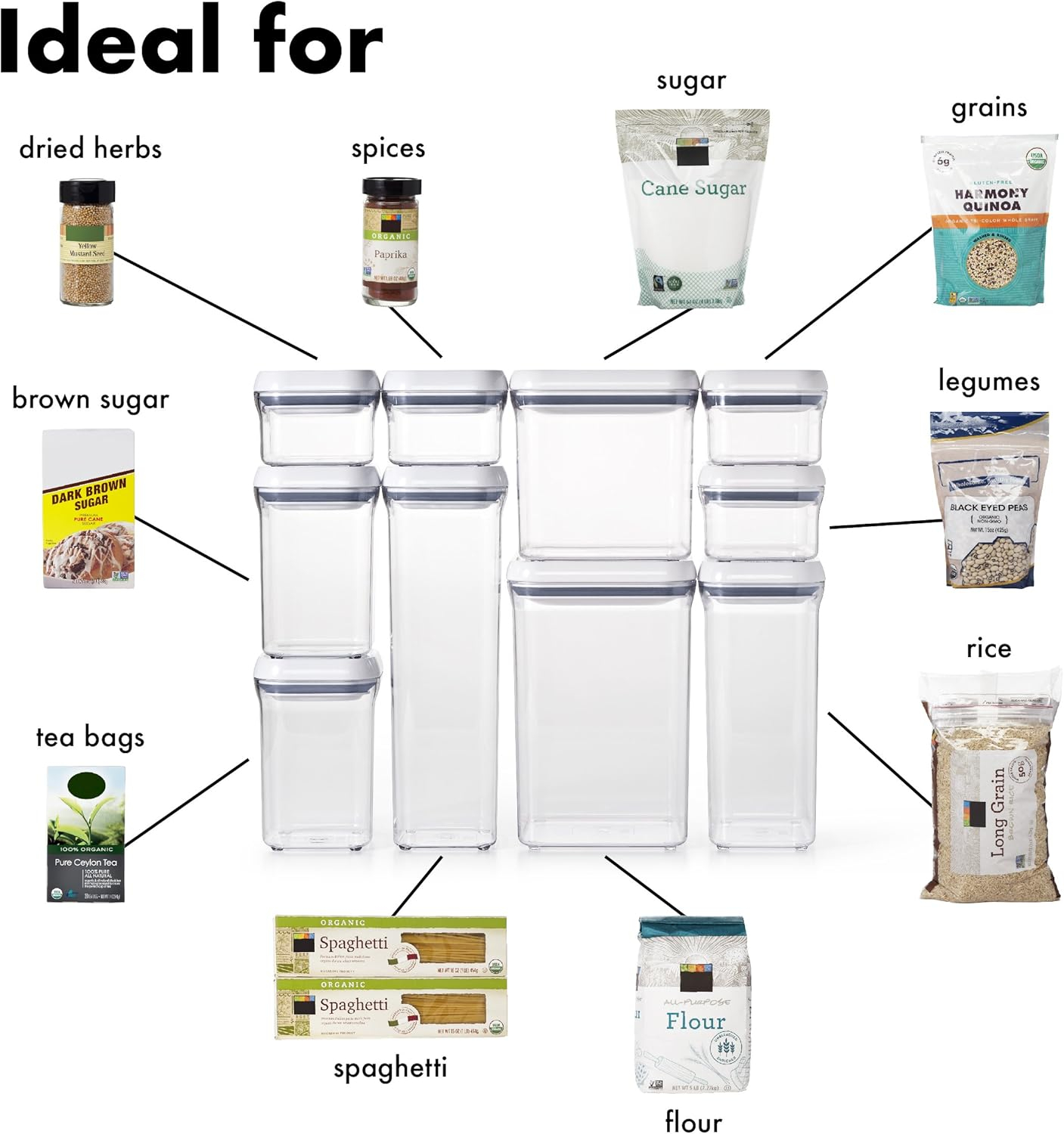 OXO Good Grips 10-Piece Airtight Food Storage POP Container Value Set, Standard Packaging,White,10 Piece