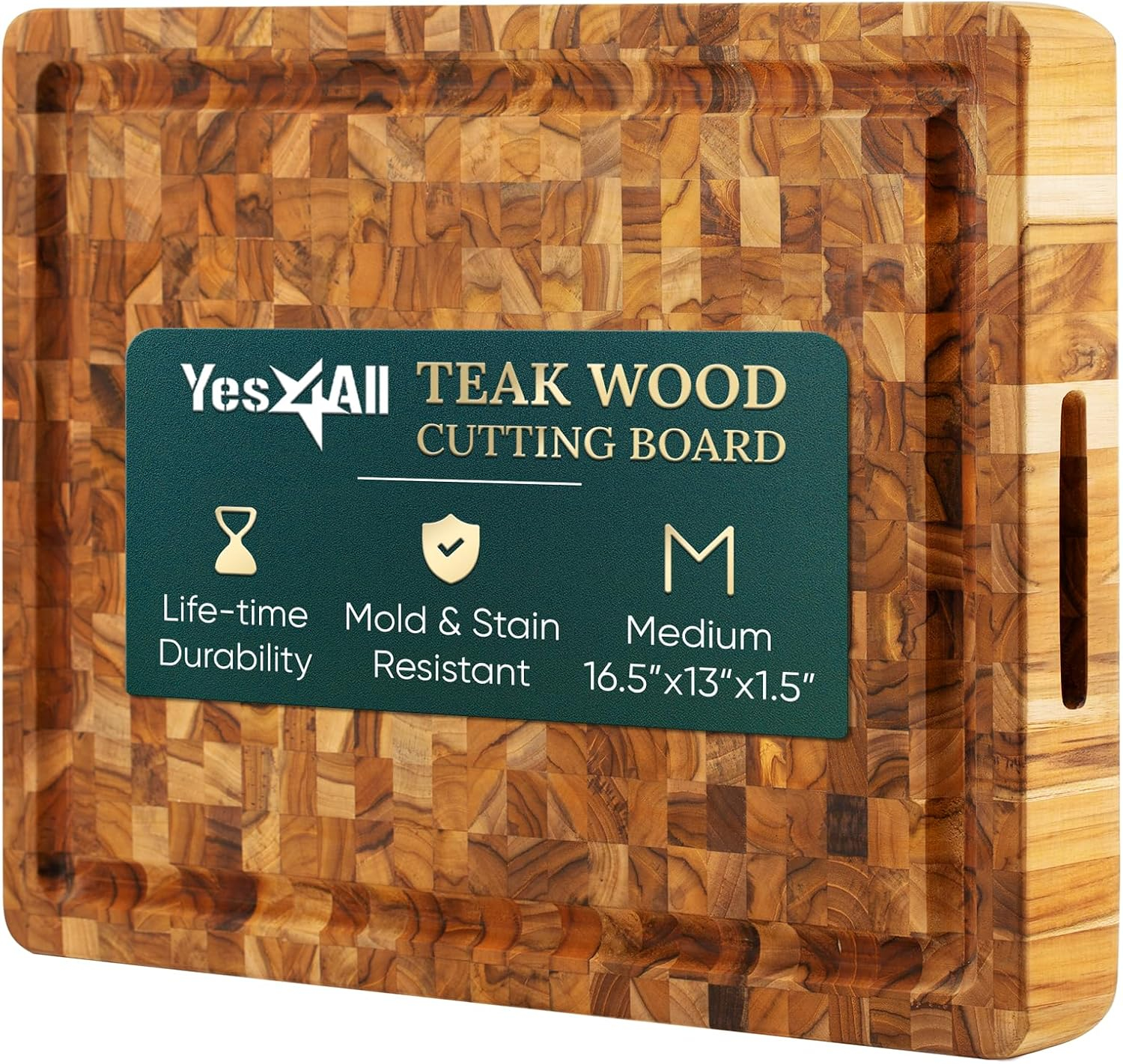 Durable Teak Cutting Boards, [17''L x 13''W x 1.5” Thick], End Grain Wood Cutting Boards