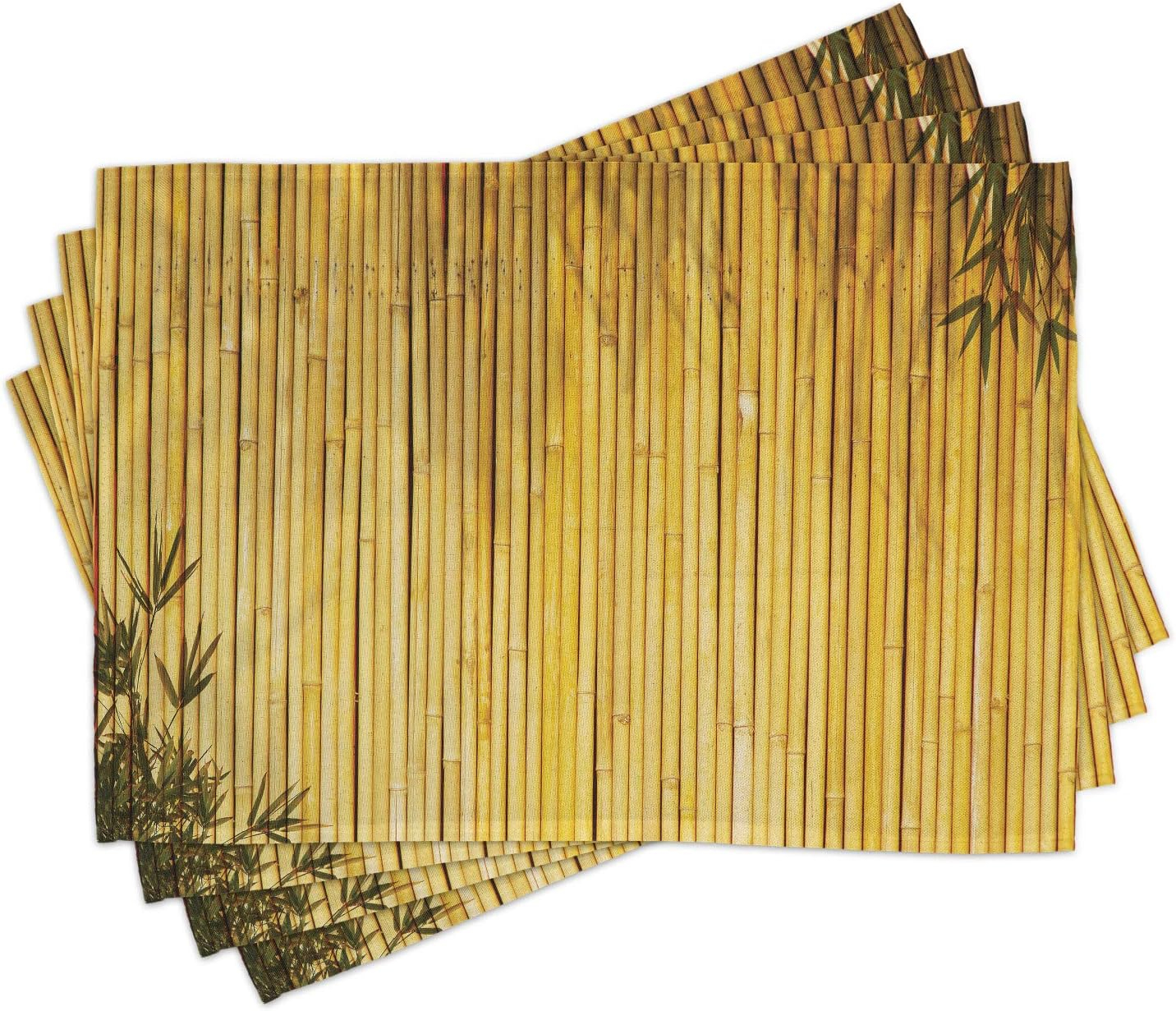 Ambesonne Forest Place Mats Set of 4, Simple Oriental Nature Leaf, Standard Size, Yellow Mustard