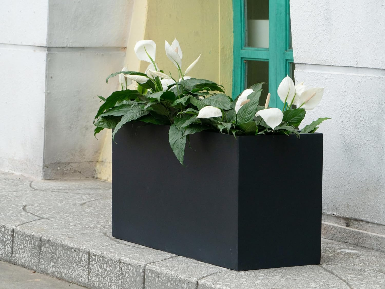 Pottery Pots USA Inc. Pottery Pots Jort Small Fiberstone Indoor Outdoor Modern Rectangle Planter, 16 Inch Tall Black 32"