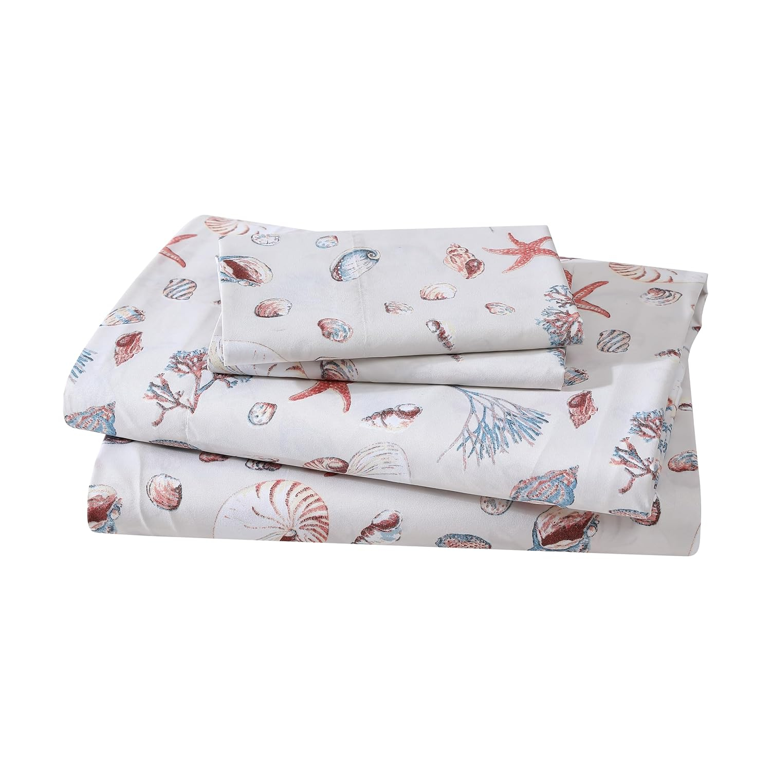 Coastal Print Microfiber Sheet Set, King, Oceanside Sand