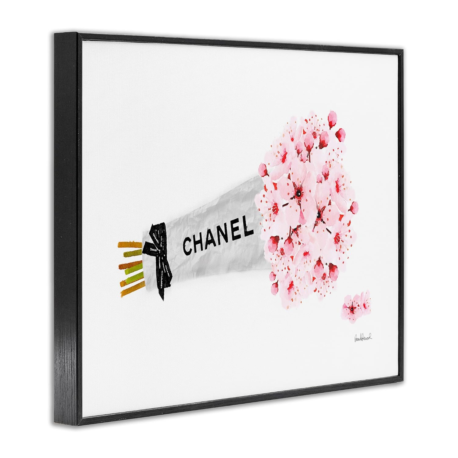 Stupell Industries Fashion Chanel Wrapped Cherry Blossoms Black Framed Wall Art, 16x20, Multicolor