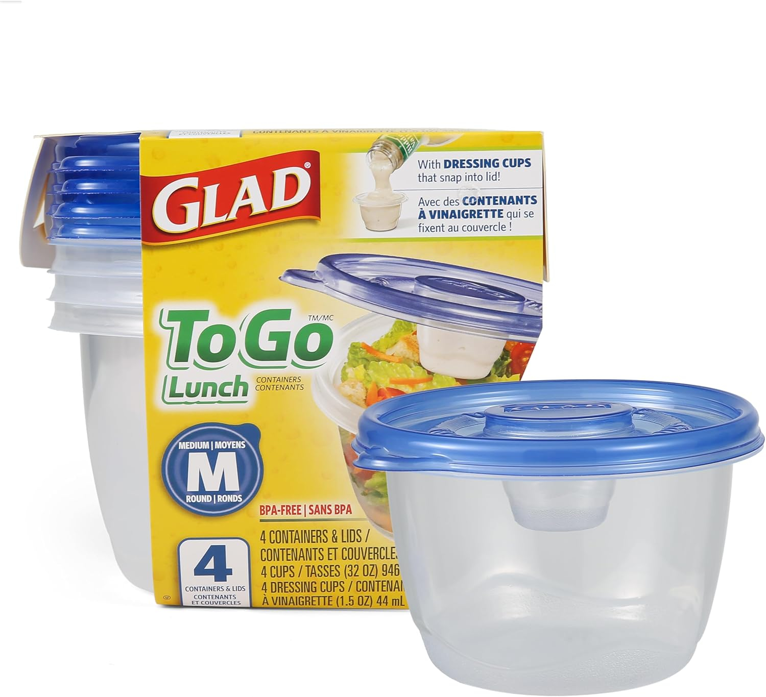 Glad Food Storage Containers - To Go Lunch Container - 32 Ounce - 4 Containers