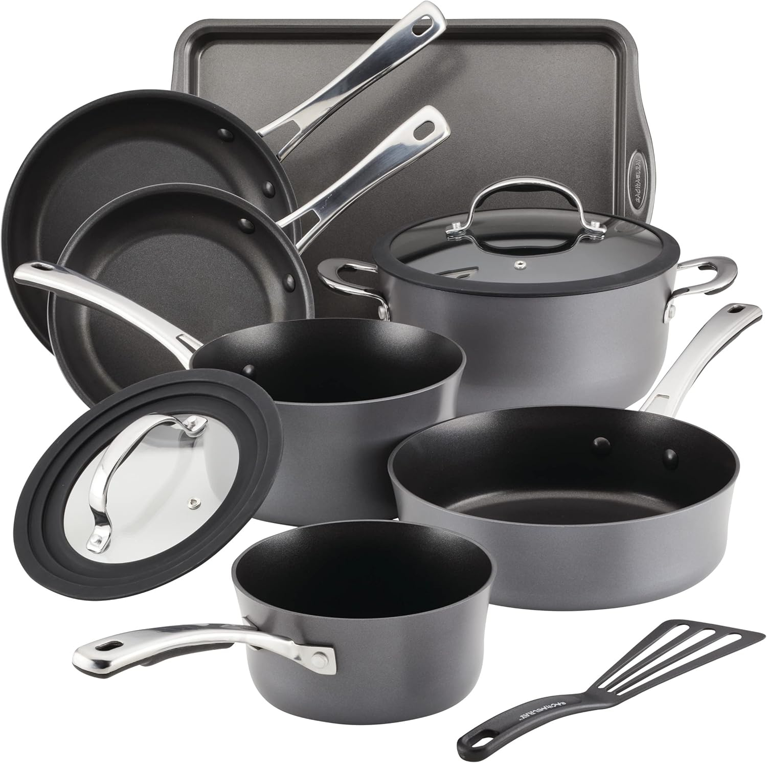 Cook + Create 10-Piece Hard Anodized Aluminum Nonstick Cookware Set in Black
