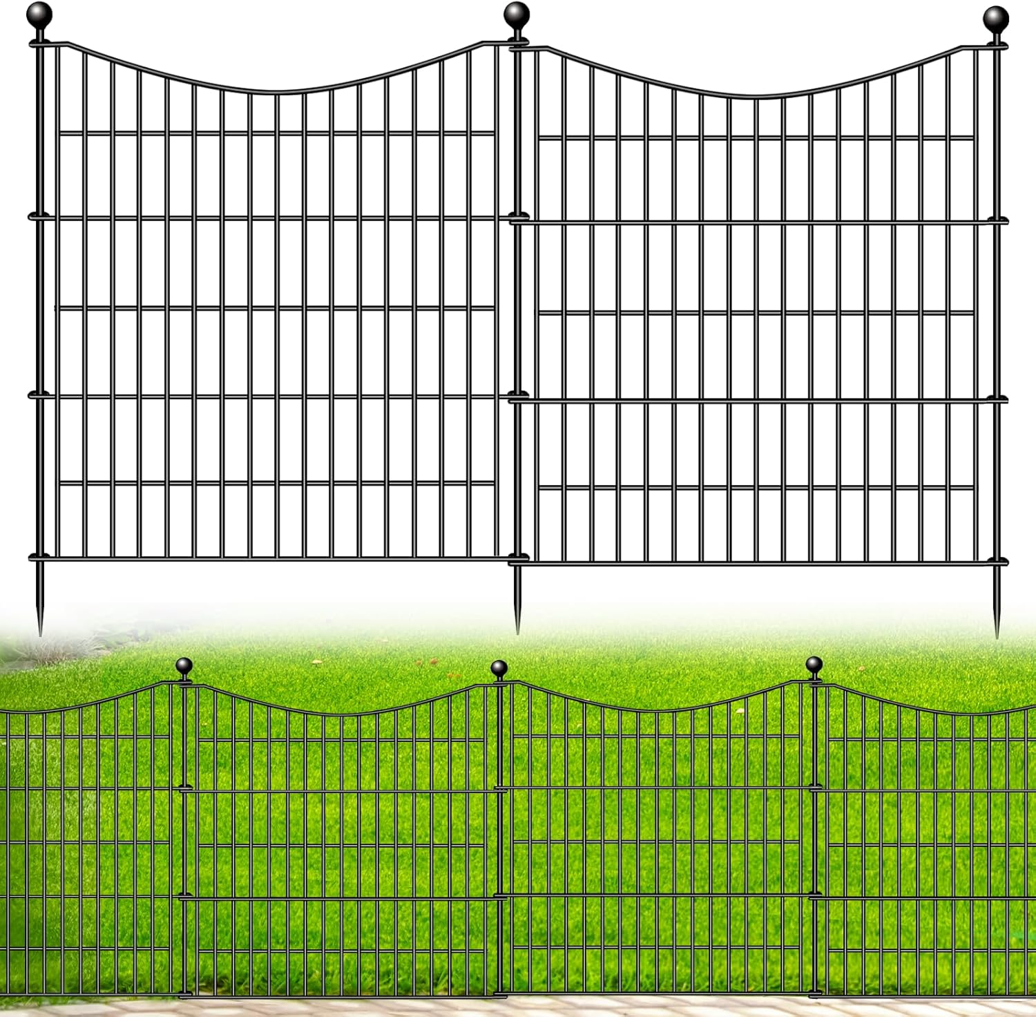 10 Panels Garden Fence Dog Fence Outdoor for Yard, 32in H x 23.6ft L Rustproof Metal Fencing with Ground Stakes | No Dig Animal Proof Containment for Pets/Rabbits | Durable Patio Security Panels