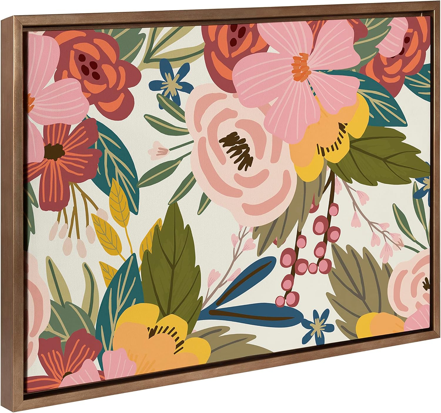 Kate and Laurel Sylvie Softly Framed Canvas Wall Art by Mia Charro, 18x24 White, Modern Fun Abstract Colorful Botanical Flower Art for Wall