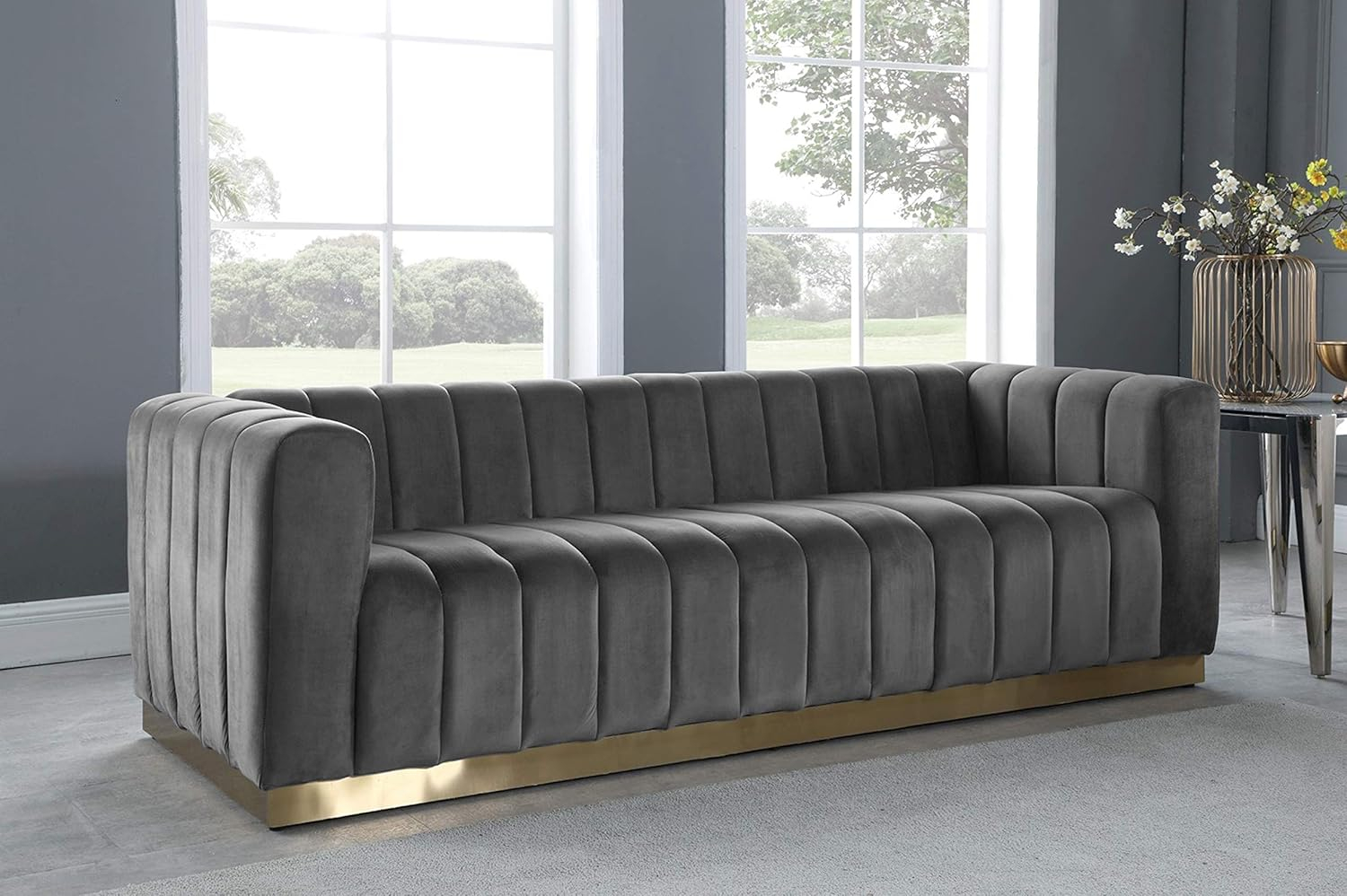 Meridian Furniture Marlon Gray Velvet Sofa
