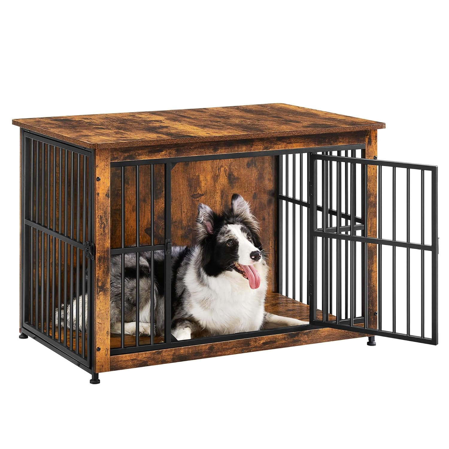 Feandrea Dog Crate Furniture, 38 Inches Dog Kennel for Dogs up to 70 lb, with Removable Tray, Heavy-Duty Dog Cage End Table, Double Doors Dog House, Rustic Brown UPFC013X01