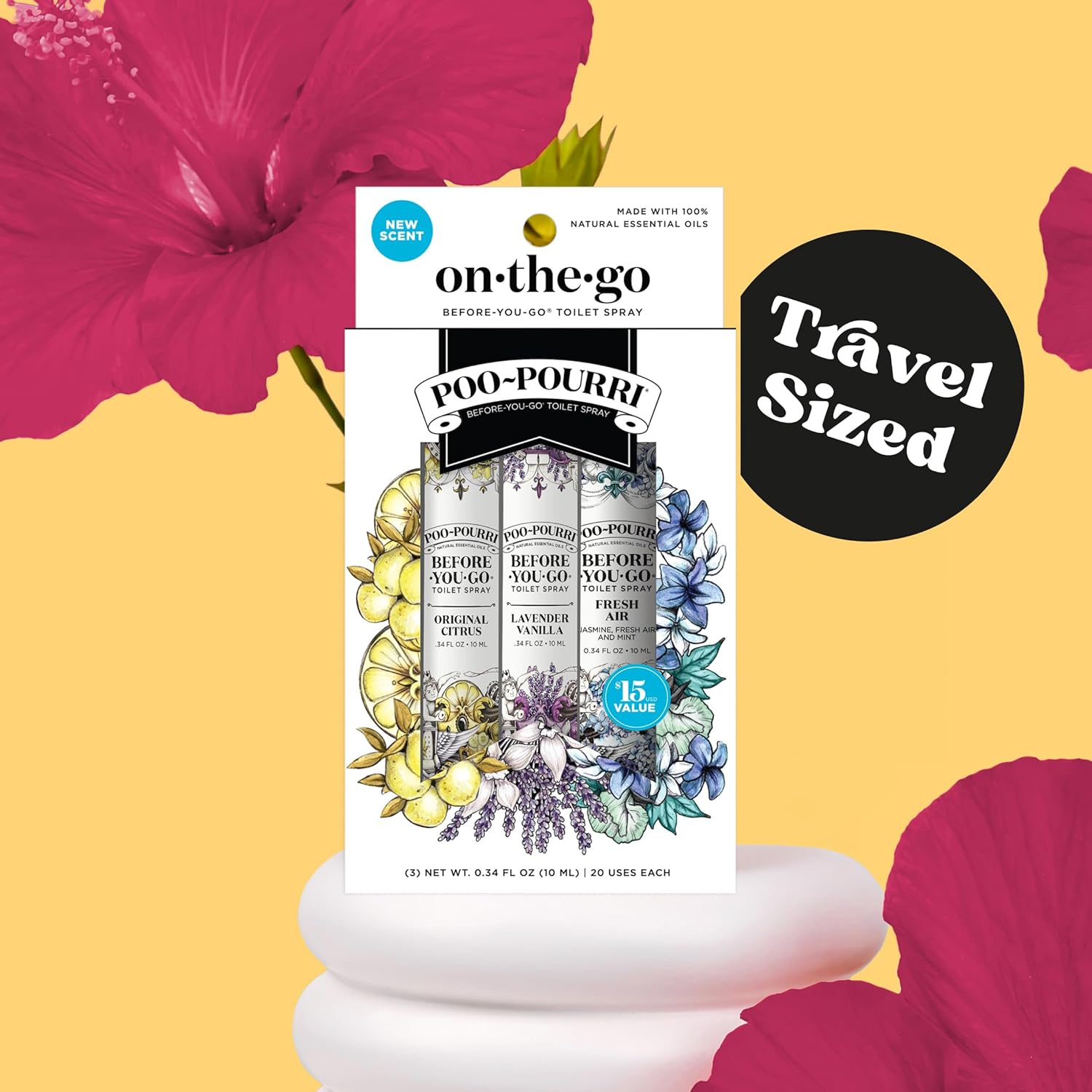 Poo-Pourri Before-You-Go Toilet Spray, On-The-Go, Travel Size Variety 10 mL - Original Citrus, Lavender Vanilla and Fresh Air