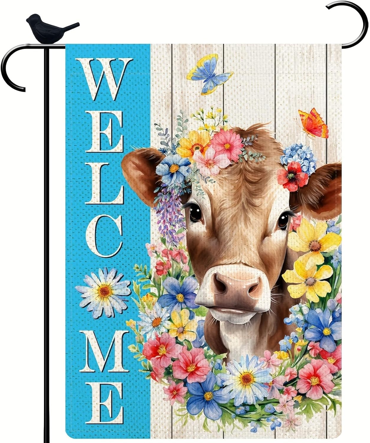 Spring Welcome Cow Garden Flag 12 x 18 inch Double Sided Outside decorations,Funny Cute Animal Flower Butterfly Small Garden Flags For Outdoor Yard Lawn