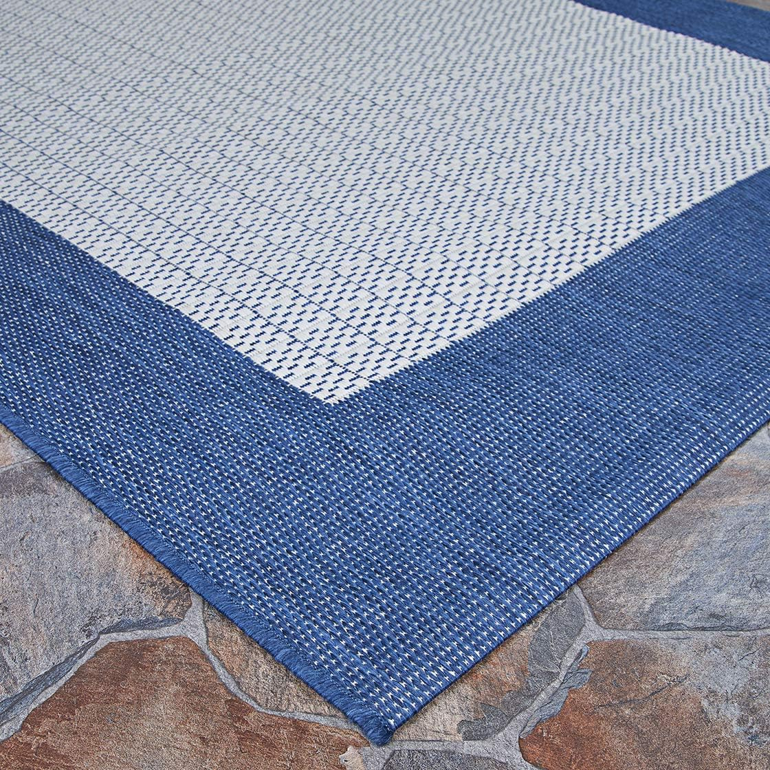 Couristan Recife Checkered Field Indoor / Outdoor Area Rug, Ivory- Indigo Blue, 7'6" Square