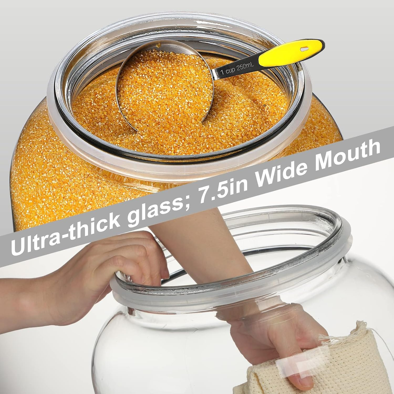 Large Clear Glass Storage Jar with Metal Lid, 5.5 Gallon