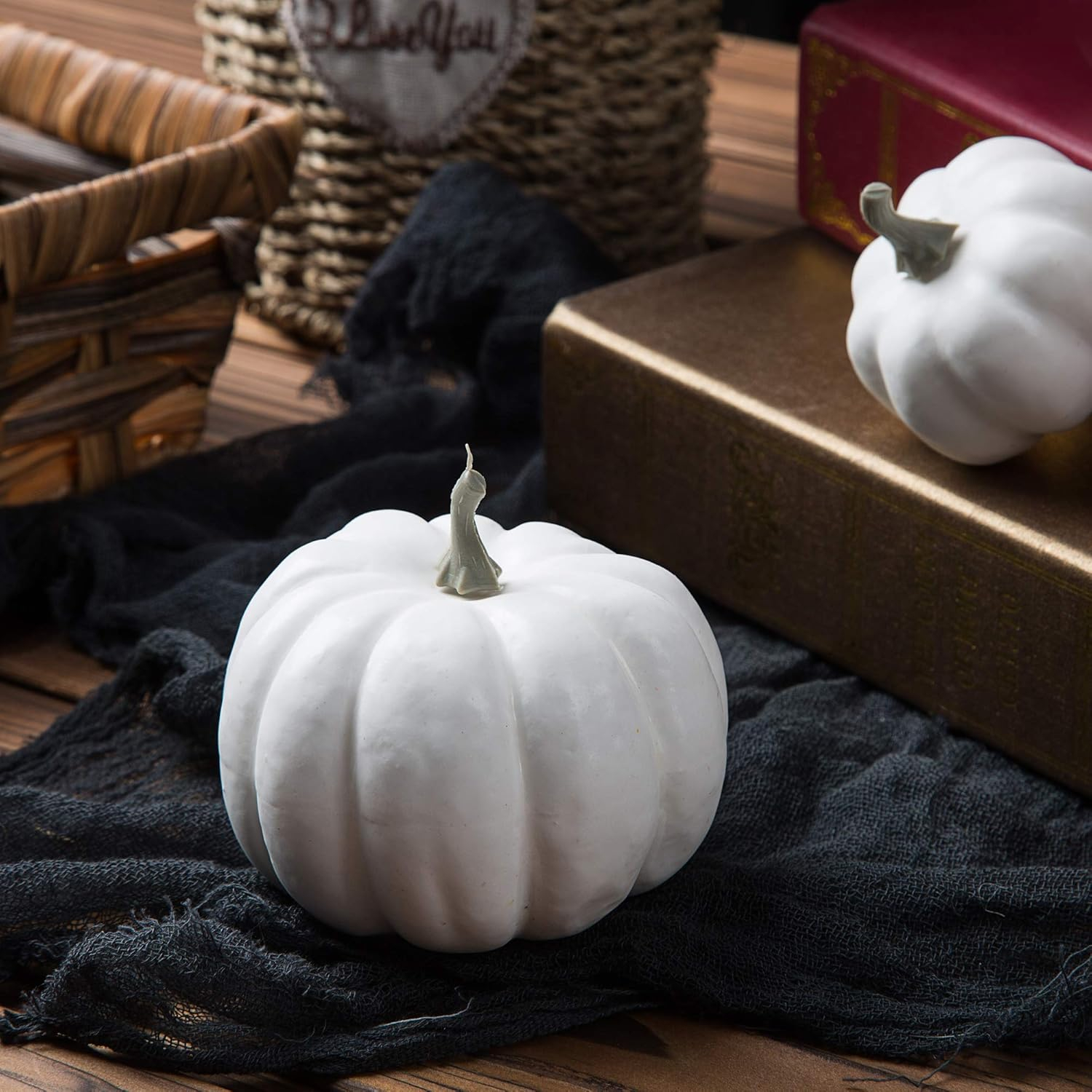 Bibana 12 Pack Artificial Assorted Pumpkins, Mini Fake Pumpkins Artificial Vegetables for Halloween,Harvest Thanksgiving Party Decor (White)