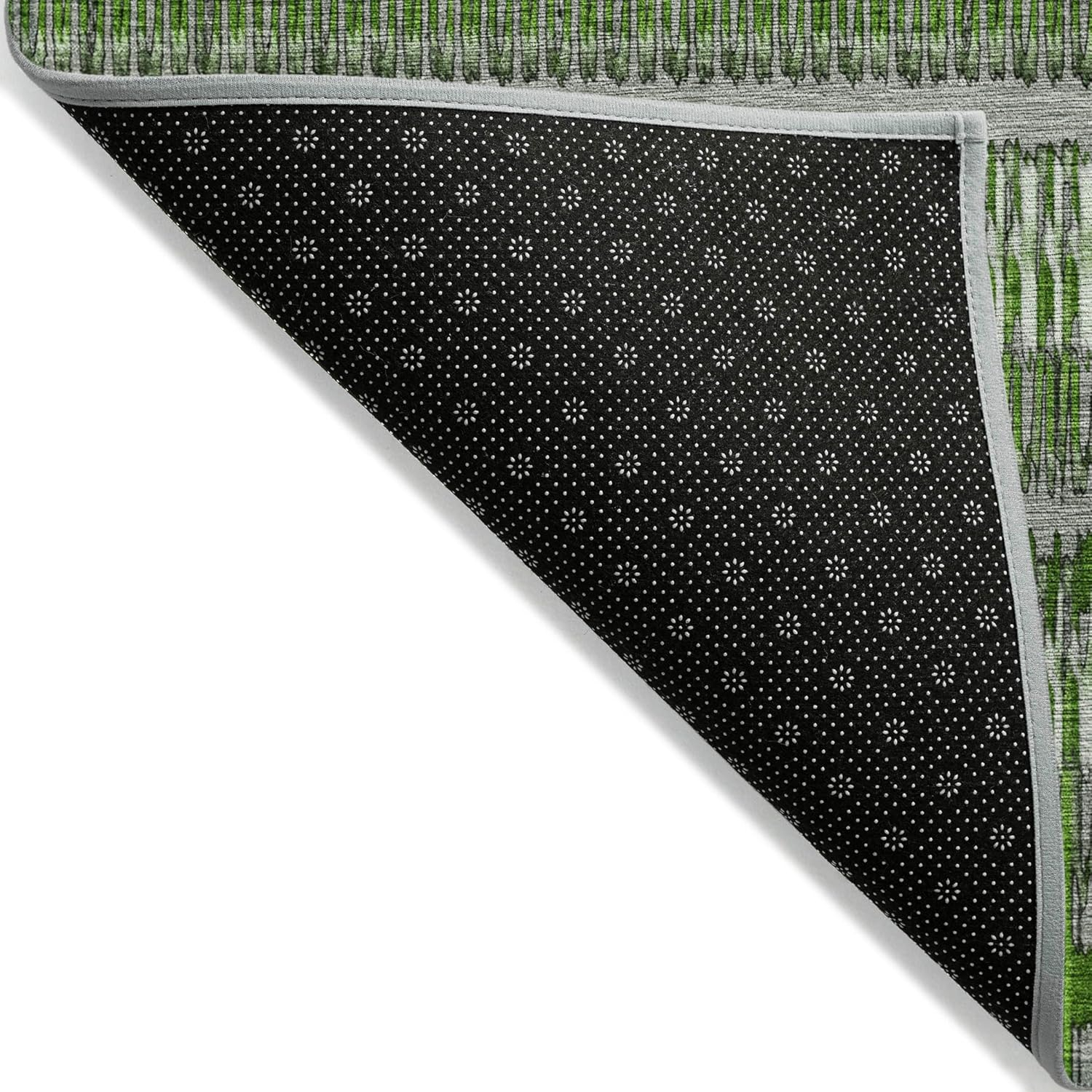 Green and Gray Flat Woven Stripe Synthetic Runner Rug