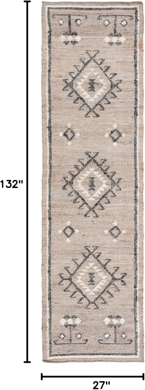 Handmade Grey and Black Wool Flatweave Runner Rug
