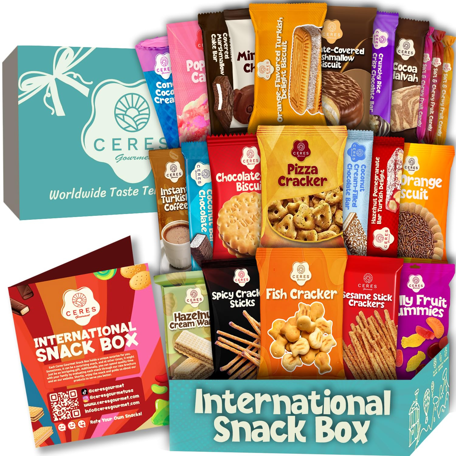 International Exotic Snack Box Variety Pack, 22 Count Premium Foreign Rare Snack Food Gifts with Suprise Item for Fun, Mystery Box of Snacks, European Snacks for Adults and Kids for Christmas Thanksgiving and More