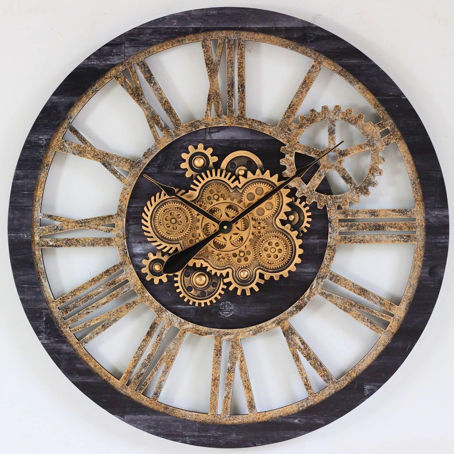 THE GEARS CLOCK Wall Clock with Real Moving Gears AM-LI_ 36 in Round Vintage-Black