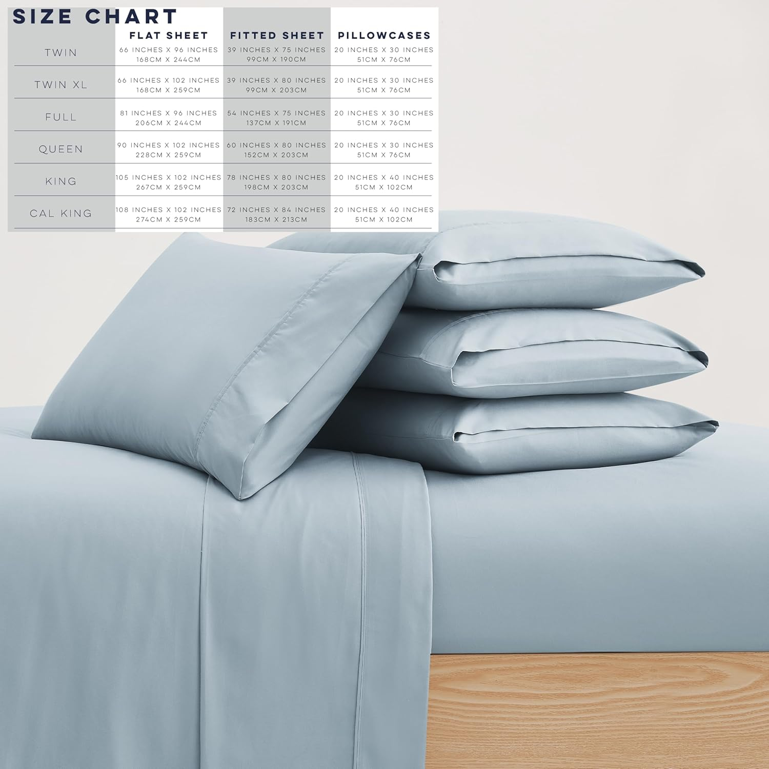 Casual Living Queen Sheets Set 6 Piece Cooling Bed Sheets with 4 Envelope Pillowcases Soft Microfiber Deep Pocket Hypoallergenic Washable Bedding Set for Guest or Master Bedroom, Queen, Light Blue