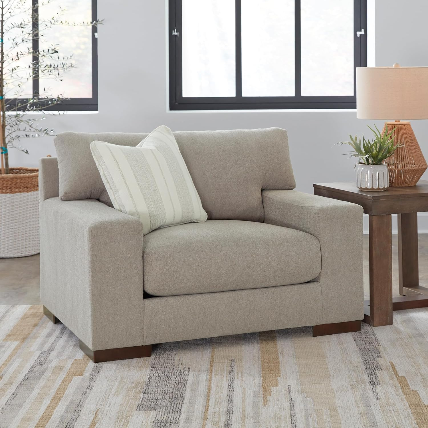 Beige Flax Contemporary Oversized Stationary Chair