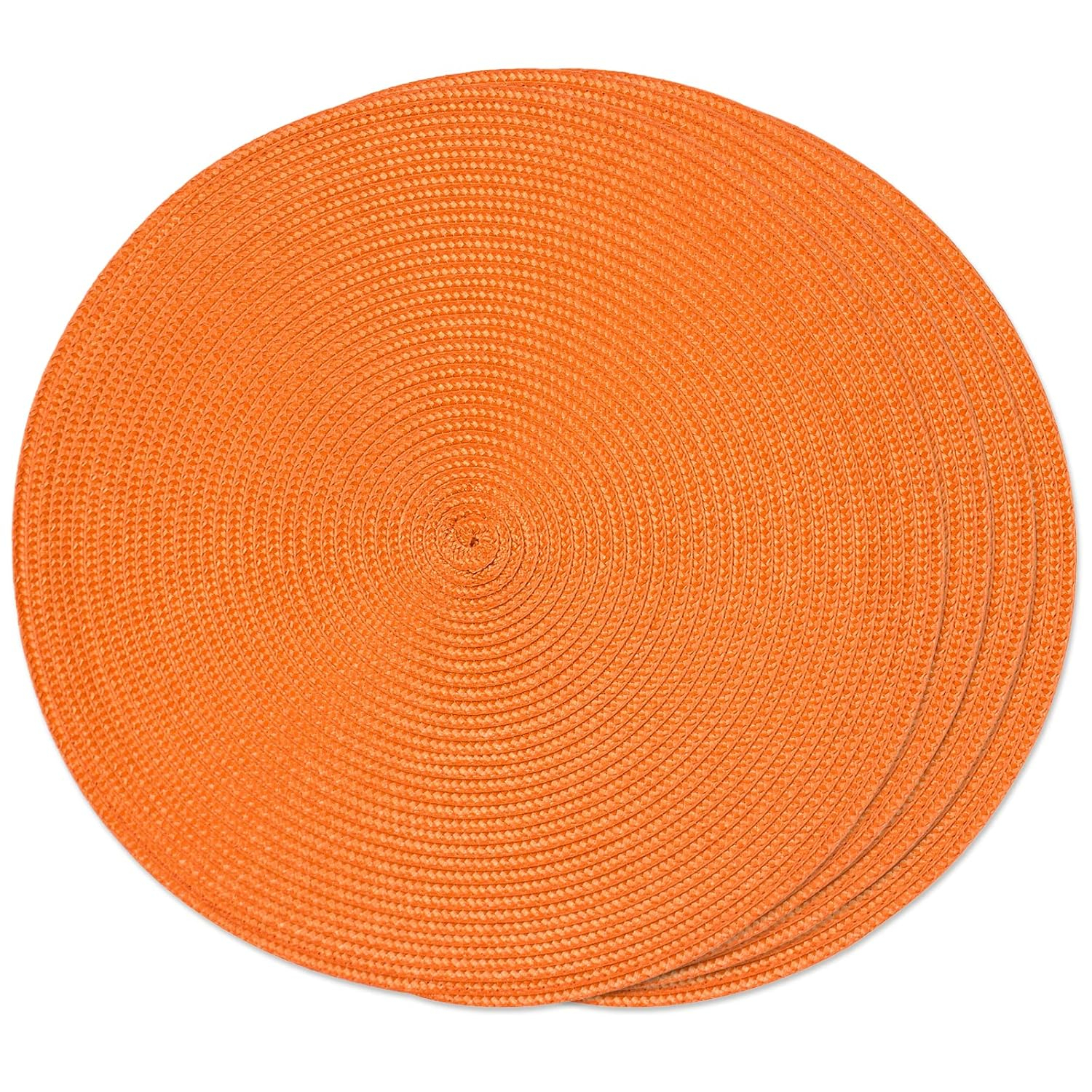 LYCAQL Round Braided Placemats Set of 4 Table Mats for Dining Tables Woven Washable Non-Slip Place mats 15 inch for Table Decor(Orange, 4pcs)