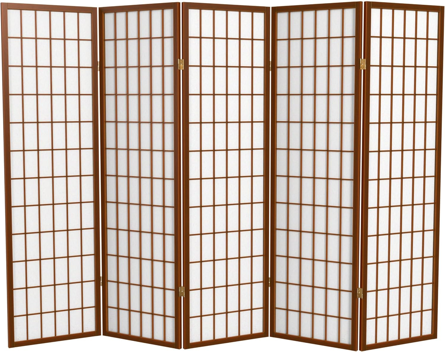 Oriental Furniture 5 ft. Tall Window Pane Shoji Screen - Walnut - 5 Panel