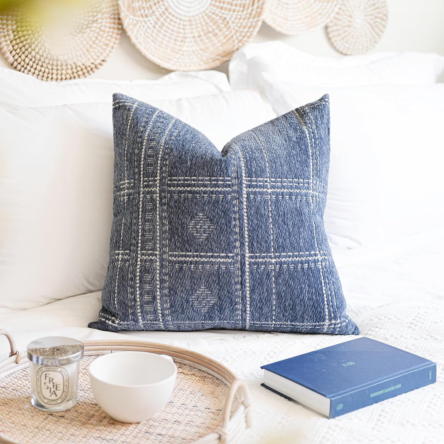 Decorative Throw Pillow Covers 20X20, Set of 2, Boho Farmhouse Cushion Cover, Cozy Soft Accent Pillowcase for Couch Sofa Bed Living Room Home Décor