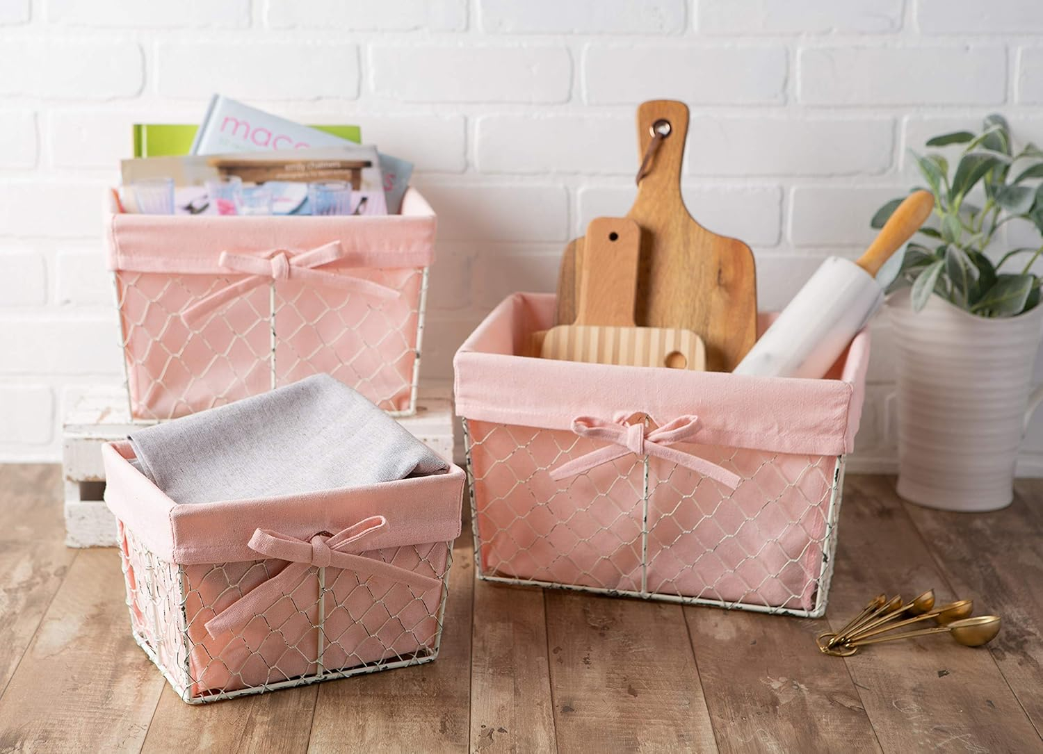 DII Cesta de Alambre de Pollo Resistente de Metal Moderno en Natural (Juego de 3)