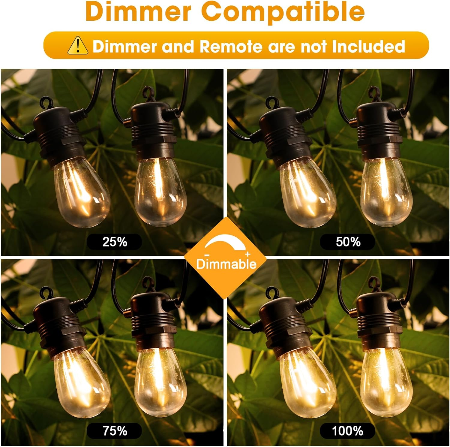 GvvooHome 50FT LED Outdoor String Lights with 16 Waterproof S14 Replaceable Bulbs(1 Spare), 2700K Commercial Grade Patio Lights, Outside Hanging Lights for Yard Garden Porch Deck Decor C24