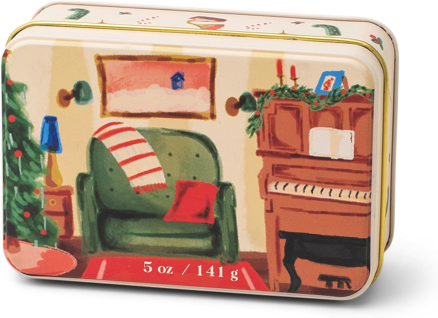 Holiday Piano Scene Scented Soy Candle Tin, 5 oz