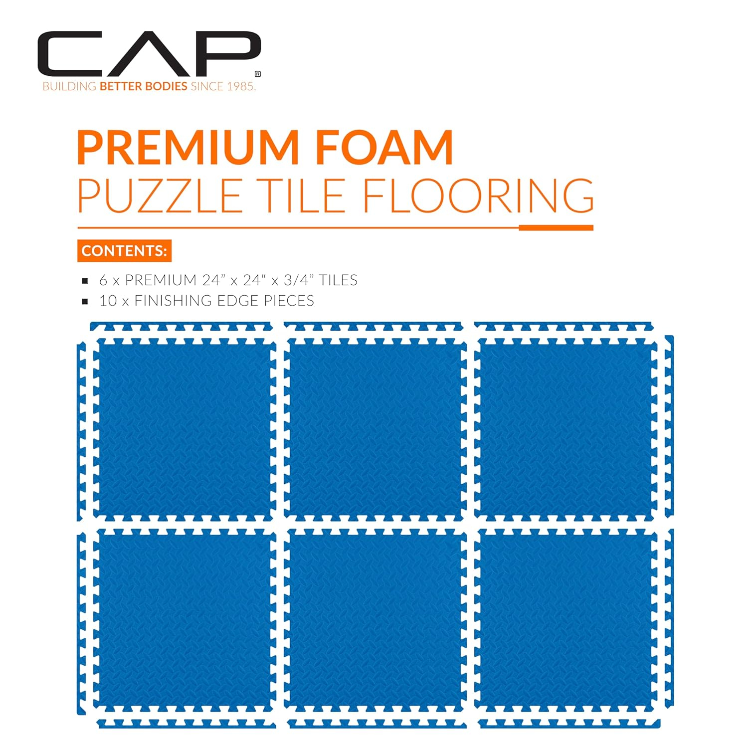 Blue 24" W x 24" L x 0.75" Thick EVA Foam Double-Sided Diamond Pattern Gym Flooring Tiles (6 Tiles/Pack) (24 sq. ft.)